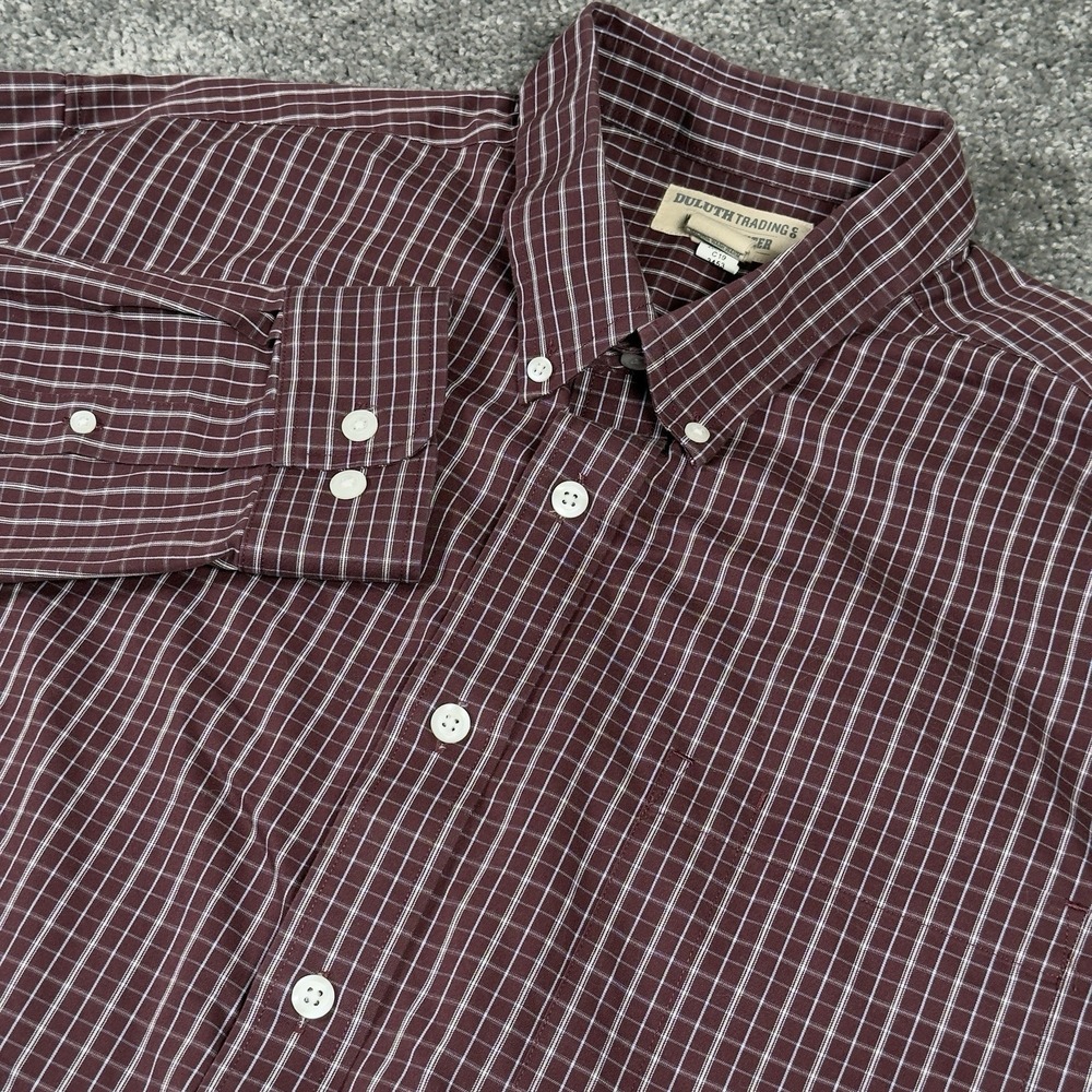 Duluth Trading WrinkleFighter Shirt Mens XL Tall Deep Port Check Long Sleeve
